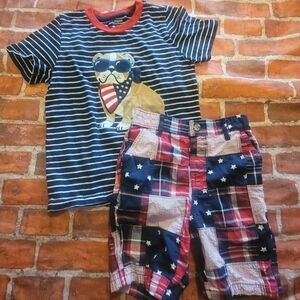 Gymboree Boys 4th Of July Patriotic Set Shirt Sz 5t Shorts 4t Puppy Worn Once